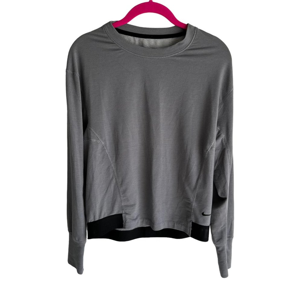 NIKE Dri-Fit "Just Do It " Gray Long Sleeve Crew Ladies Running Athletic Top, XS